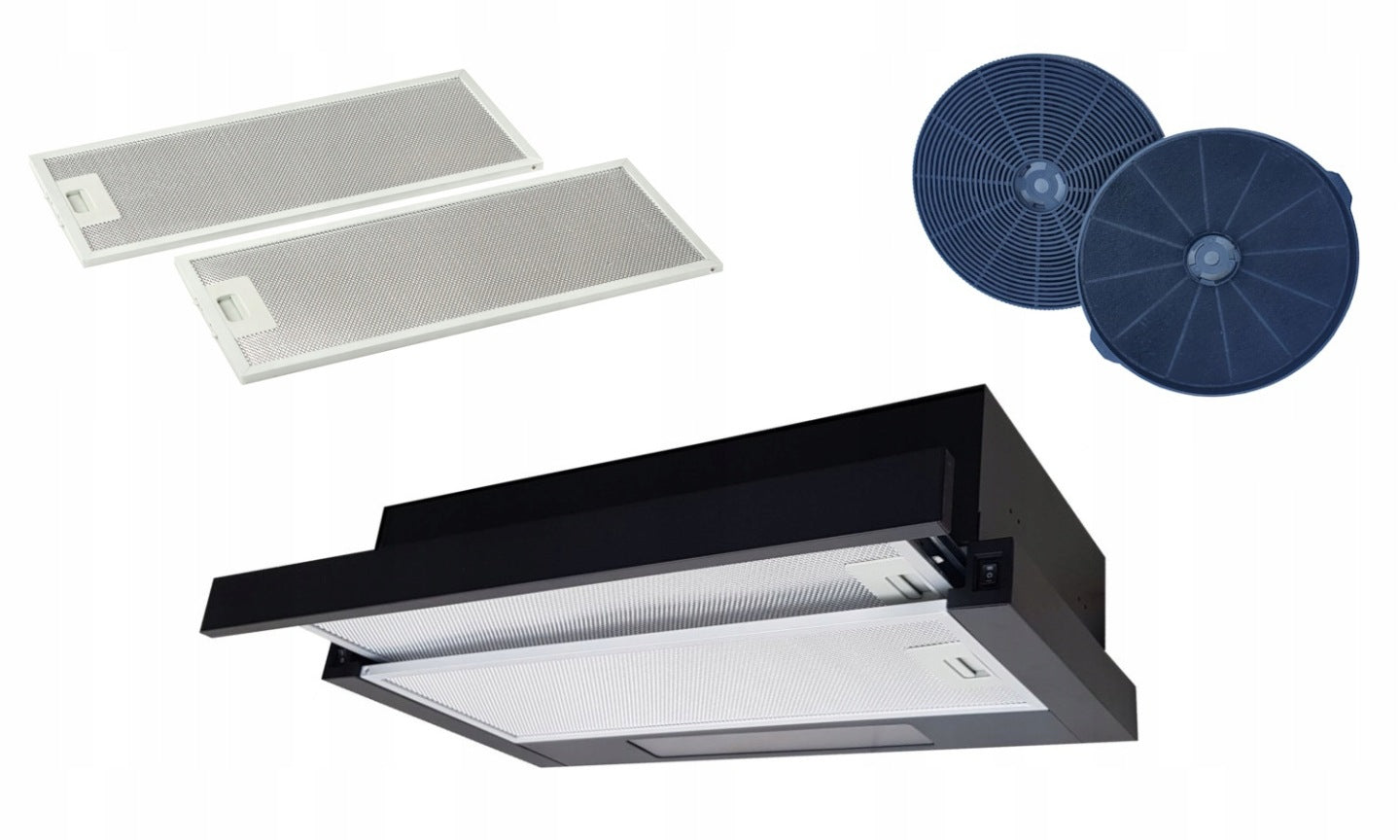 Arset Okap kuchenny Marin 60 cm czarny podszafkowy pochłaniacz + filtr węglowy(49,5 cm)