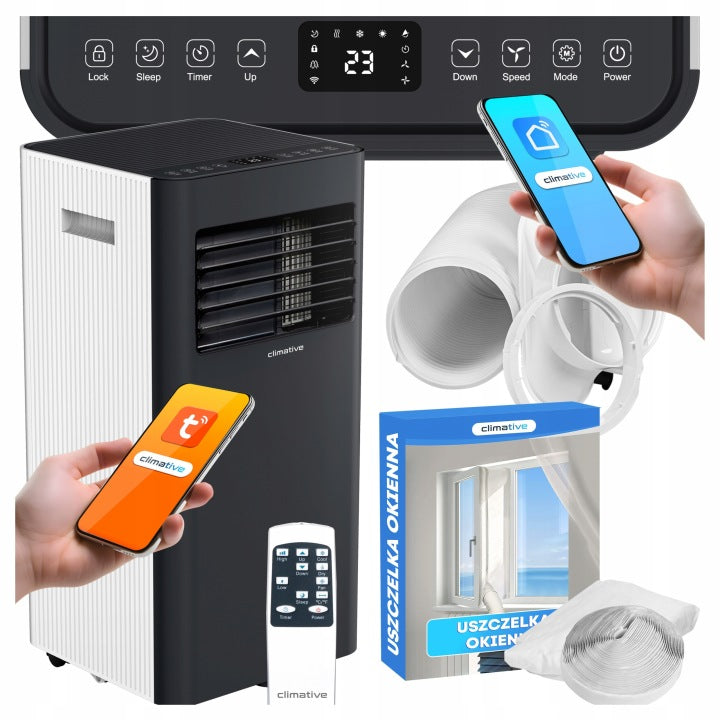 Climative Klimatyzator przenośny pokojowy DUO 3kW WiFi 30m2 cichy osuszacz uszczelka(2 600 W'/Klimatyzator przenośny pokojowy DUO 3kW WiFi 30m2 cichy osuszacz uszczelka')