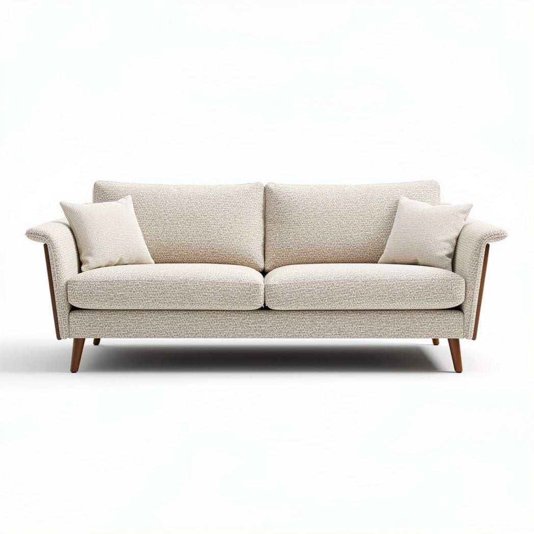 Sofa tapicerowana w kolorze jasnym z poduszkami 200 x 90 x 85cm