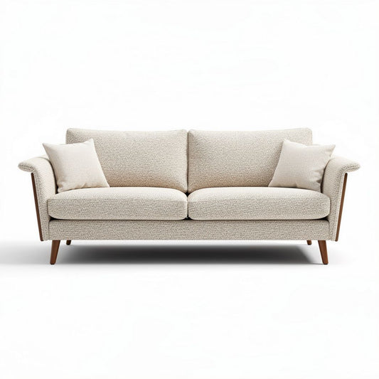 Sofa tapicerowana w kolorze jasnym z poduszkami 200 x 90 x 85cm