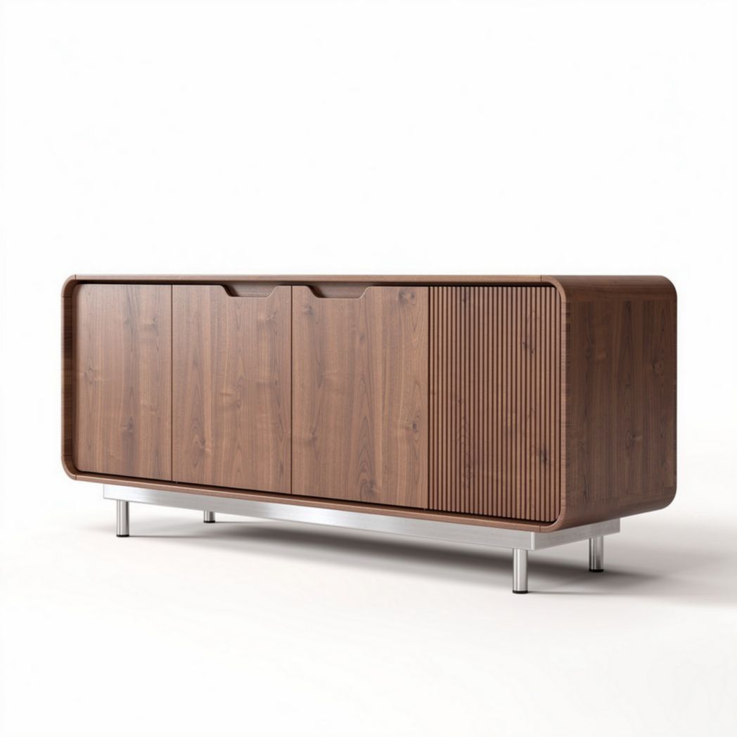 Szafka RTV z drewna w kolorze orzechowym 180 x 45 x 75cm z metalowymi nogami