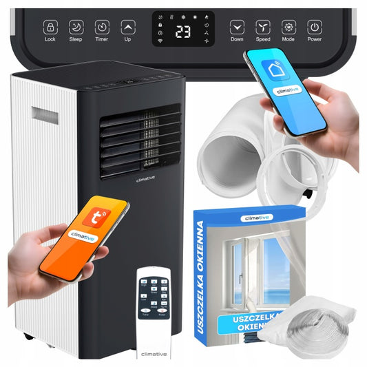 Climative Klimatyzator przenośny pokojowy DUO 3kW WiFi 30m2 cichy osuszacz uszczelka(2 600 W'/Klimatyzator przenośny pokojowy DUO 3kW WiFi 30m2 cichy osuszacz uszczelka')