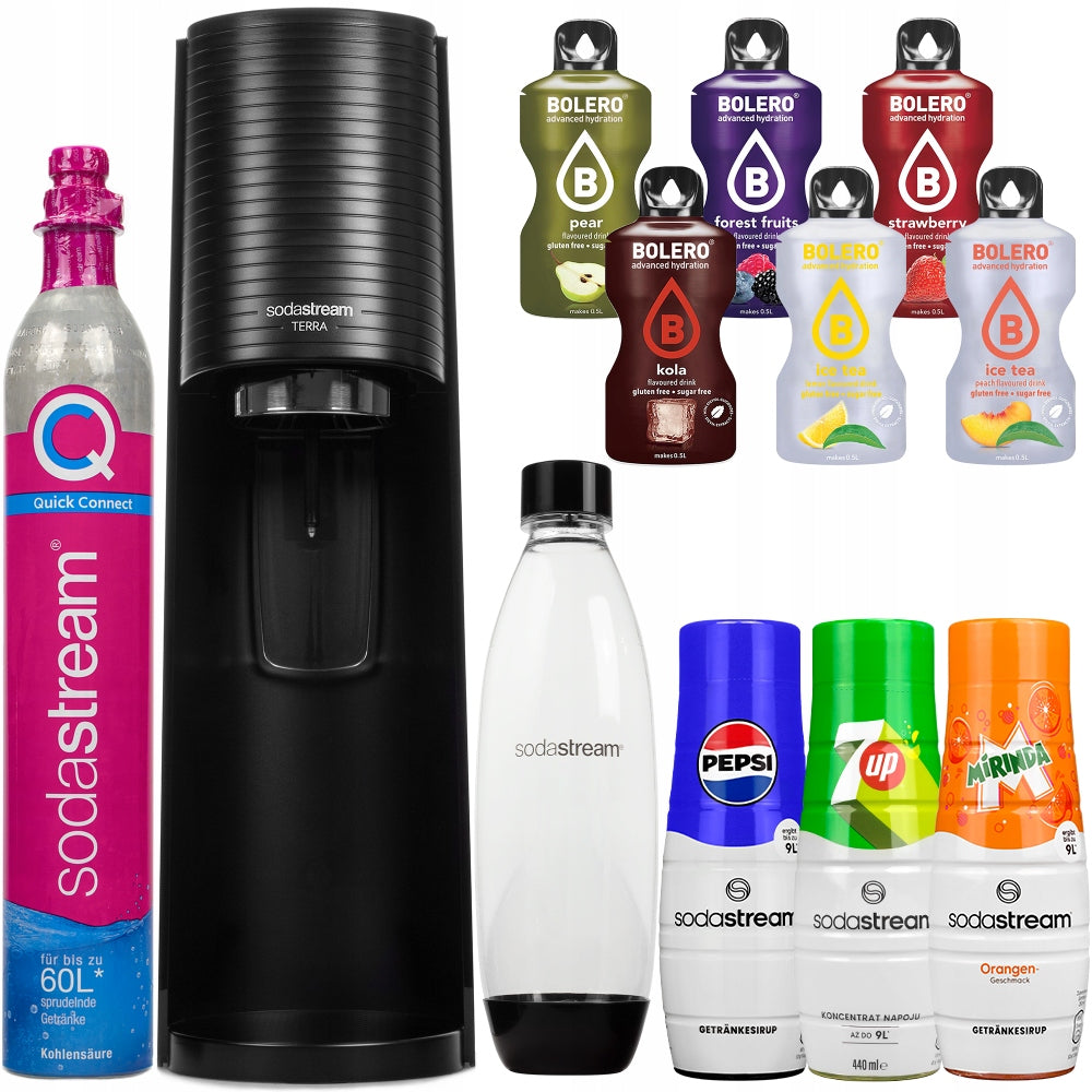 Saturator SodaStream Terra jedna butelka + Pepsi Mirinda 7up + Saszetki(Saturator SodaStream Terra jedna butelka + Pepsi Mirinda 7up + Saszetki)